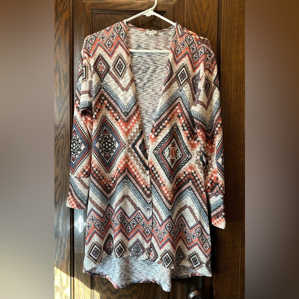 Eyeshadow Long Lightweight Patterned Cardigan, Multicolored, Size Smalll
